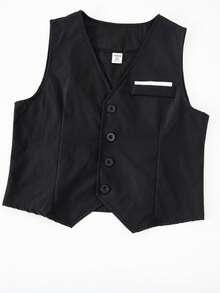 Bộ vest lịch lãm 3 món dành cho nam thiếu niên - Trang phục biểu diễn sân khấu thời trang cao cấp, sang trọng. Bao gồm áo khoác vest, áo vest ôm sát và quần tây thường ngày. - màu đen - Xem 4