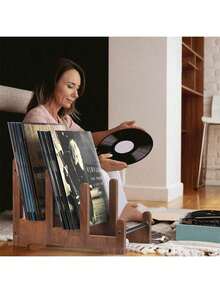Cirelle 1pc Wooden Record Stand, Vinyl Record Storage, Can Hold 60 Vinyl Records Display Rack, Wooden Album Storage For Vinyl Records, Magazines, Files - Multicolor - View 4