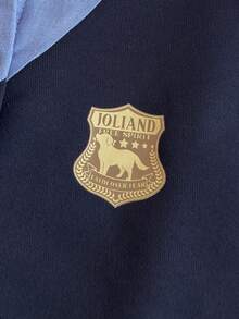 PrepCrw 两件套少女优雅都市校园休闲套装，浅蓝色撞色藏蓝色翻领长袖开衫衬衫搭配卡其色百褶裙，适合返校、休闲外出、旅行、聚会、假期、秋冬季穿着。 - 彩色 - 查看 5