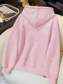 Resyla 闪亮水钻装饰女士卫衣，常规版型长袖，适合秋冬季穿着 - 粉色 - 查看 2