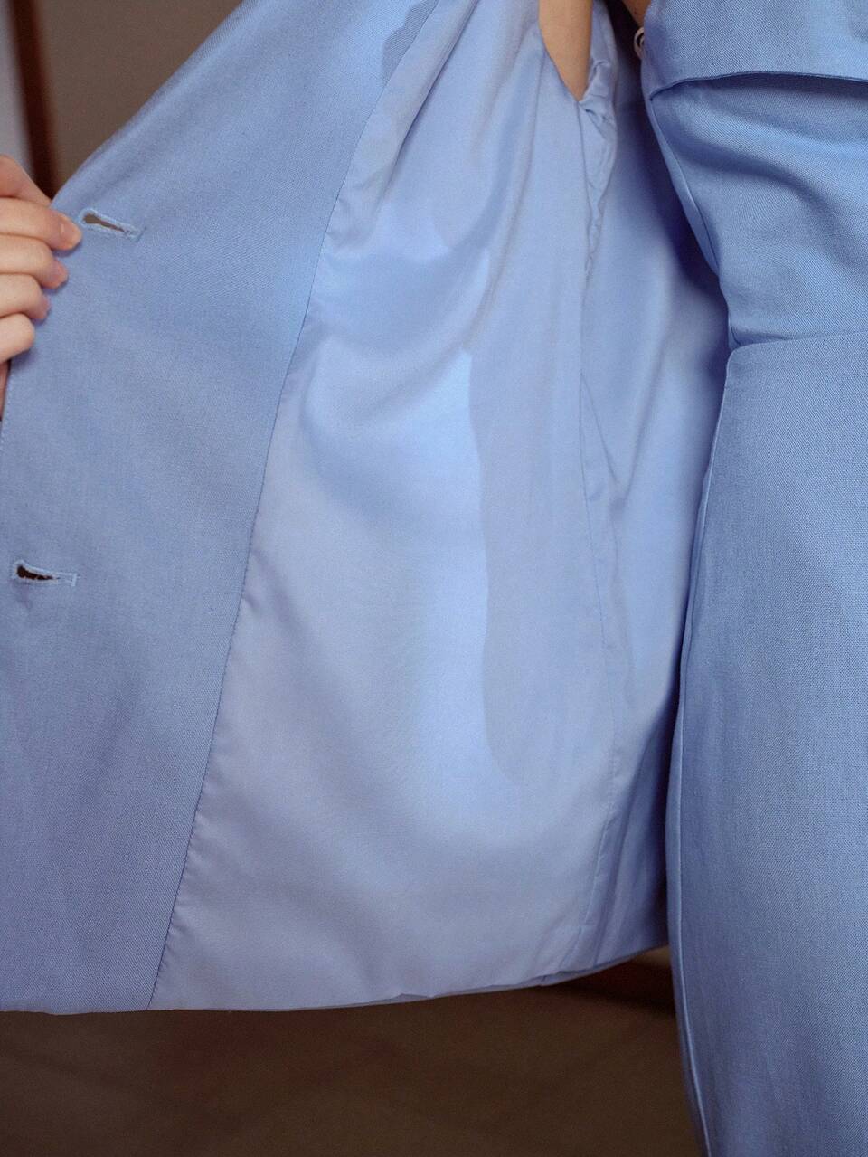 SOLID LAPEL COLLAR SINGLE BREASTED PLACKET BLAZER