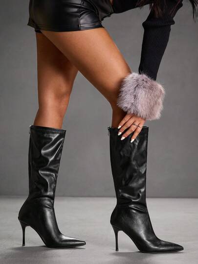 CUCCOO SZL Women's High Heel Tall Boots, Pointed Toe Slim Heel Fashion Boots With Back Zipper, Versatile & Elegant, Autumn/Winter