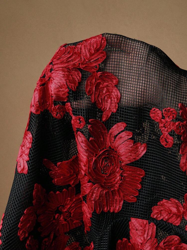 Romantic Elegant Floral Embroidery Semi-Sheer Regular Blouse