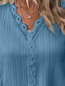 EMERY ROSE Áo sơ mi tay bồng trơn thường ngày cỡ lớn - Màu xanh nhạt - Xem 4