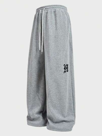 EASEVO Plus Size Men's Letter Print Drawstring Waist Loose Fit Sweatpants