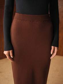 MOTF PREMIUM Chân váy len maxi cạp cao - màu nâu - Xem 7