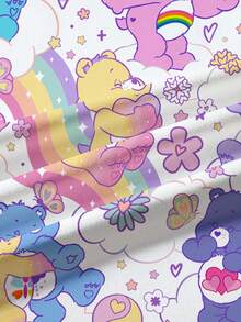 SHEIN X Care Bears Young Girl Cartoon Bear Pattern Round Neck Short Sleeve T-Shirt - White - View 7