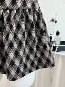 Elamini Váy chữ A không tay kẻ caro dành cho nữ, phong cách đường phố đơn giản, thoải mái, co giãn và mềm mại, phù hợp cho mùa thu, mùa tựu trường - Cà phê nâu - Xem 3