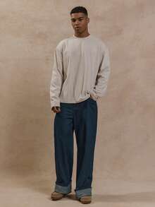 Musero Men Oversized Boxy Long Sleeve Essential Everyday T-Shirt SPRING SUMMER Capsule Basics Wardrobe - Apricot - View 5
