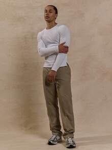 Musero Long Sleeve Slim Fitting Round Neck Thermal T Shirt  Spring&Summer - White - View 5