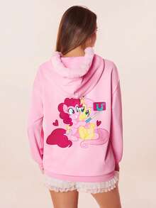 My Little Pony X SHEIN 女士休闲可爱马匹印花卫衣，秋季粉色卫衣，可爱卫衣，图案卫衣，卡通卫衣 - 粉色 - 查看 2