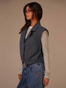 Athîral 女士条纹印花纽扣开襟休闲百搭复古风上衣，商务休闲风格，适合外出、返校季、秋季和冬季穿着。 - 深灰色 - 查看 5