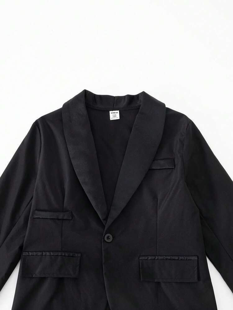 3pcs Gentleman Formal Suit Set For Tween BoyElegant High-End Fashion Stage Performance Host Outfit. Includes Suit Jacket, Fitted Vest, And Casual Trousers - Black - View 3