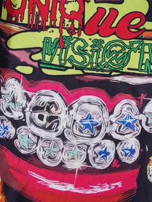 ROMWE MEN Street Life 男士长袖牙齿印花T恤，复古街头风 - 彩色 - 查看 3