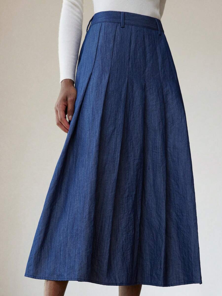 Aveloria Modichic Fashionable Design Sense Slimming Versatile Denim Effect Women Skirt - Blue - View 1