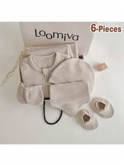 Loomiva Bộ 6 món cho bé sơ sinh: áo liền quần, chăn và mũ, thích hợp cho trẻ sơ sinh và lễ rửa tội.