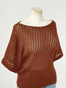 Sweetra Top de Manga Curta Elegante e da Moda Estilo Y2K Escuro para Mulheres Plus Size, Adequada para Uso na Primavera, Verão e Outono, Apropriada para o Dia a Dia - Caramelo - Visão 7