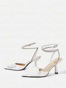 CUCCOO HITCHD Damen Herbst/Winter Neu Funkelnder Strass Schleife Knöchelriemen Spitze Zehe Stiletto High Heel Elegant Luxuriös Süß Romantisch Modisch Luxuriöser Palast Stil Weiße Satin Damen High Heel Knöchelriemen Schuhe, Formelle Kleider Schuhe, Braut Hochzeitsgast Schuhe, Geeignet für Nachmittagstee, Date, Modeparty, Elegantes Outfit, Hochzeitssaison, Gala Dinner, Lolita, Weihnachten, Thanksgiving, Geburtstagsparty, Valentinstag - Weiss - Übersicht 8