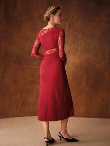 MOTF PREMIUM CONTRAST LACE ROUND NECK DRESS