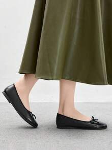 CUCCOO BIZCHIC Zapatos planos casuales con decoración de lazo para mujer - Negro - Ver 4