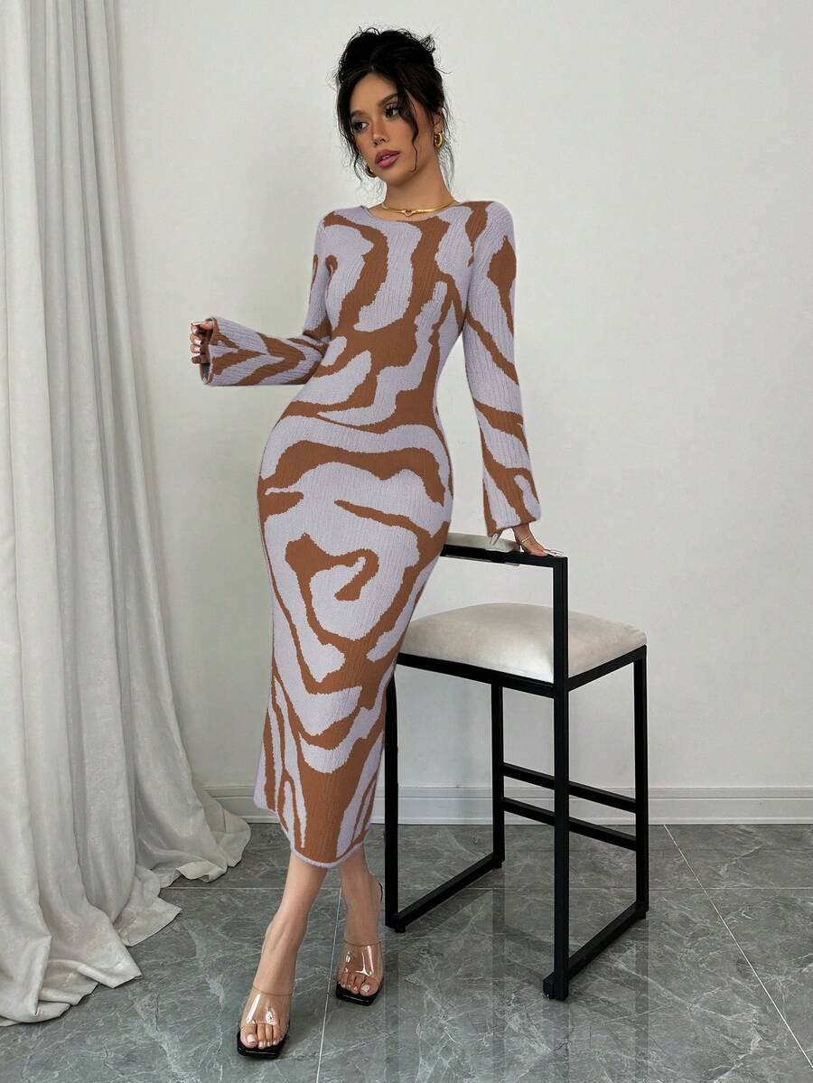 Elenzga 女式喇叭袖毛衣裙 - 灰色 - 查看 1