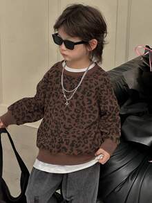 Dazy Kids Toddler Boys' Loose Fit Leopard Print Collar Sweatshirt, Casual Autumn - Brown - View 3