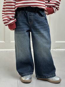 DAZY 儿童秋季服装 男童宽松直筒牛仔裤，百搭秋季长裤 - 藍色 - 查看 3