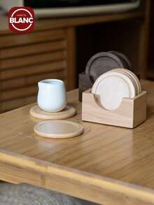 4件/3件/2件/1件黑胡桃木杯垫，1套木质杯垫套装，黄榉木圆形杯垫，榉木杯垫套装，咖啡杯垫，餐桌装饰，厨房客厅餐桌装饰，隔热杯垫 - 胡桃木色 - 查看 5