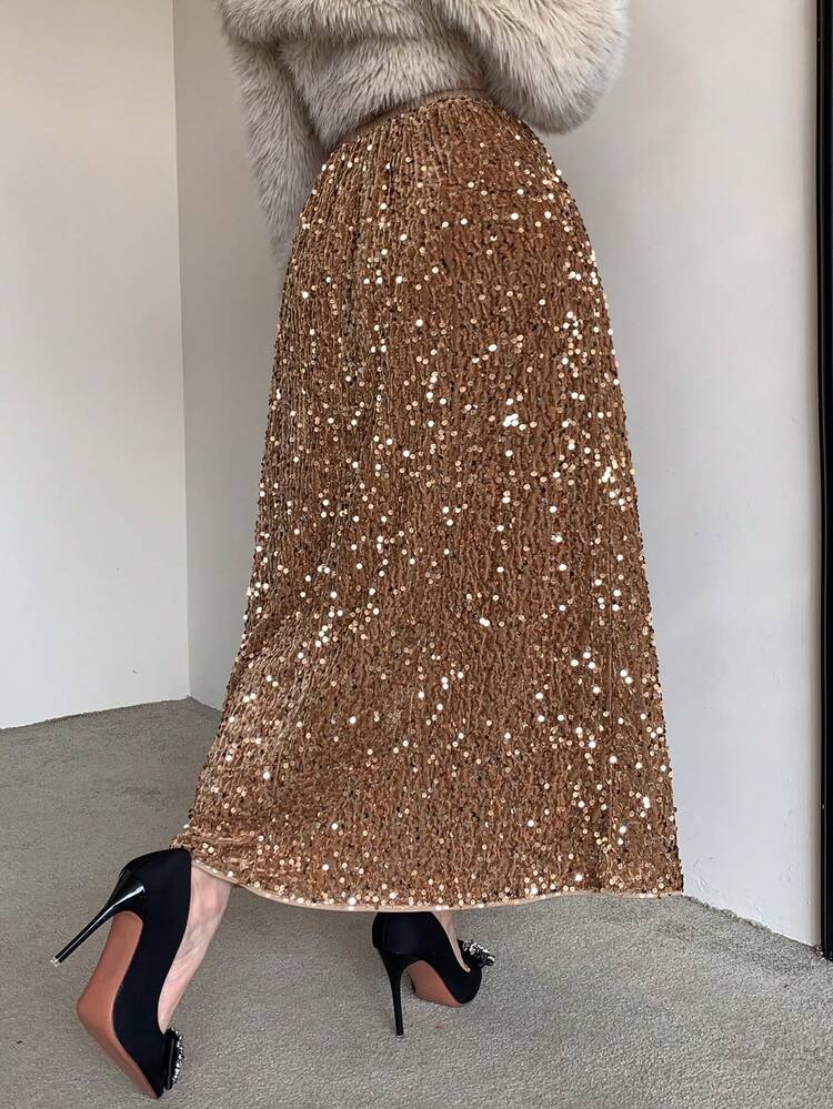 Women's Elegant Sequin Decorated Skirt, Autumn Winter Women Skirts Carnival