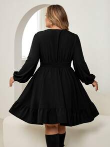 SHEIN CURVE+ Váy ren vá màu trơn thanh lịch cỡ lớn - màu đen - Xem 2