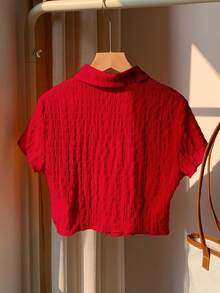 SHEIN Chemise de navettage rouge texturée, confortable et minimaliste pour jeune fille avec col