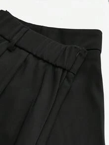 Calvaya 大码女式高腰黑色褶皱A字迷你裙搭配安全短裤 - 黑色 - 查看 3