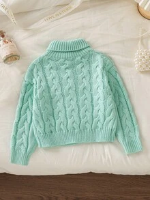 Baby Girl Casual Everyday Commute Minimalist Solid Color Turndown Collar Loose Cable Knit Sweater, Autumn/Winter Baby Knitwear Sweaters For Toddler Girls Baby Girl Winter Sweaters Baby Girl Jumper - Green - View 2