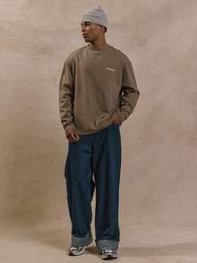 Long Sleeve Oversized Crew Neck "MUSERO STUDIO" Graphic Slogan Print Tshirt Essentials Spring&Summer - Camel - View 4