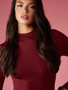 MISSGUIDED 秋冬休闲外套，长袖高领连体衣 - 酒紅色 - 查看 5