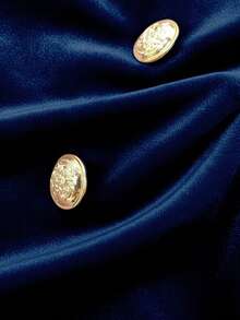 GlowEve 春夏新款黑色长袖蕾丝边饰优雅修身设计金色装饰纽扣天鹅绒连体裤，女士冬季、圣诞节、新年服装 - 藏蓝色 - 查看 4