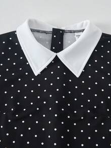 Váy dài tay ôm sát họa tiết chấm bi cổ điển tương phản dành cho bé gái tuổi teen - màu đen - Xem 3