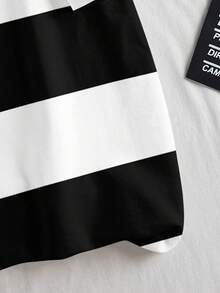 Manfinity Joysei 男士休闲撞色条纹纽扣 Polo 衫 - 黑與白 - 查看 5