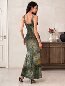 EastFlair Women's Elegant Floral Flocked Sleeveless Dress/Summer\Vacation\Wedding Guest Dress\Party - Green - View 6