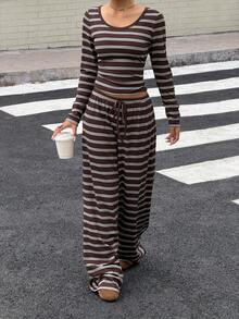 Muchica 棕色条纹针织女式休闲套装 - 彩色 - 查看 3