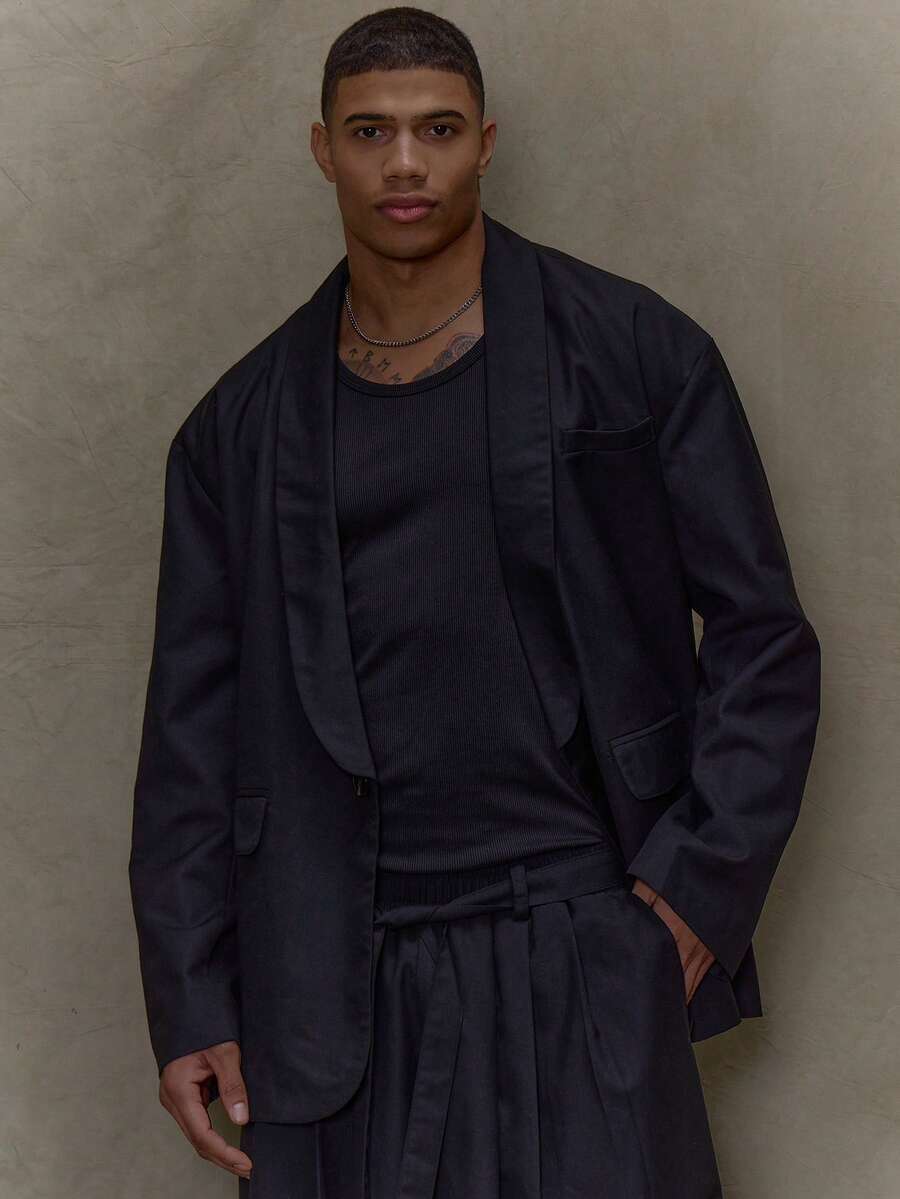 Musero 超大长袖弧形翻领修身西装外套秋冬 - 黑色 - 查看 1