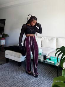 Tyla Gomez 女士几何印花休闲紧身裤 - 酒紅色 - 查看 6