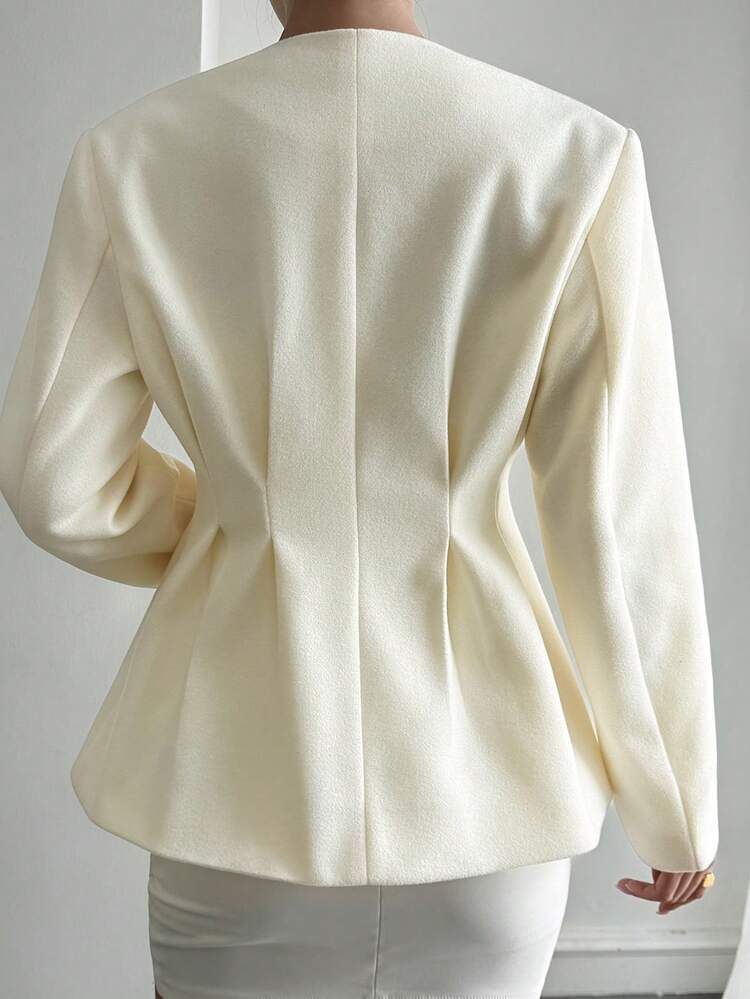 Women's Elegant Solid Color V-Neck Pleated Regular Jacket, Autumn Women Coats