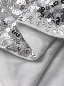 Livesso Shiny Sequin Silver New Year Christmas Wedding Party Banquet Formal Dress, Fashion Party Flare Sleeve Split Hem Mini Dress For Women Carnival - Silver - View 8