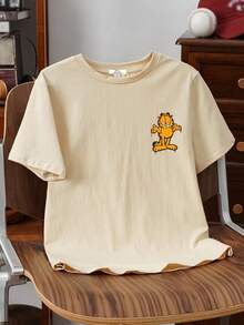 GARFIELD | SHEIN T-shirt à manches courtes d'été pour garçon pré-adolescent, imprimé de chat de bande dessinée et de lettres, casual