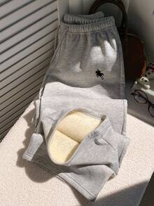 Comfortcana 女士休闲简约马匹图案抽绳腰宽松保暖运动裤，适合日常穿着和返校季
