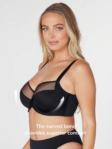 LUVLETTE Black Unlined Full Coverage Side Support Mesh Sheer Basic Breezy Comfort Minimizer Bra