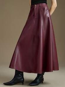 Ontre Women's Loose A-Line Leather Skirt, Suitable For Urban Commute, Business Casual, Office Wear, Teacher, Elegant Style, Valentine's Day - Burgundy - View 6