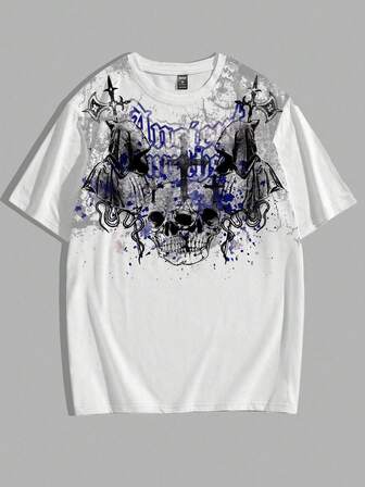 Goth Men's Casual Skull Print Round Neck Short Sleeve T-Shirt