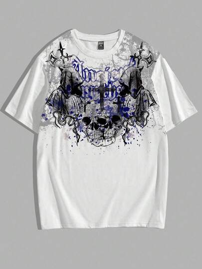 Goth Men's Casual Skull Print Round Neck Short Sleeve T-Shirt